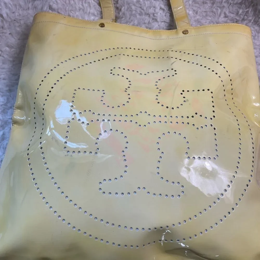 Authenticated Tory Burch leather patent yellow Large tote with dust bag